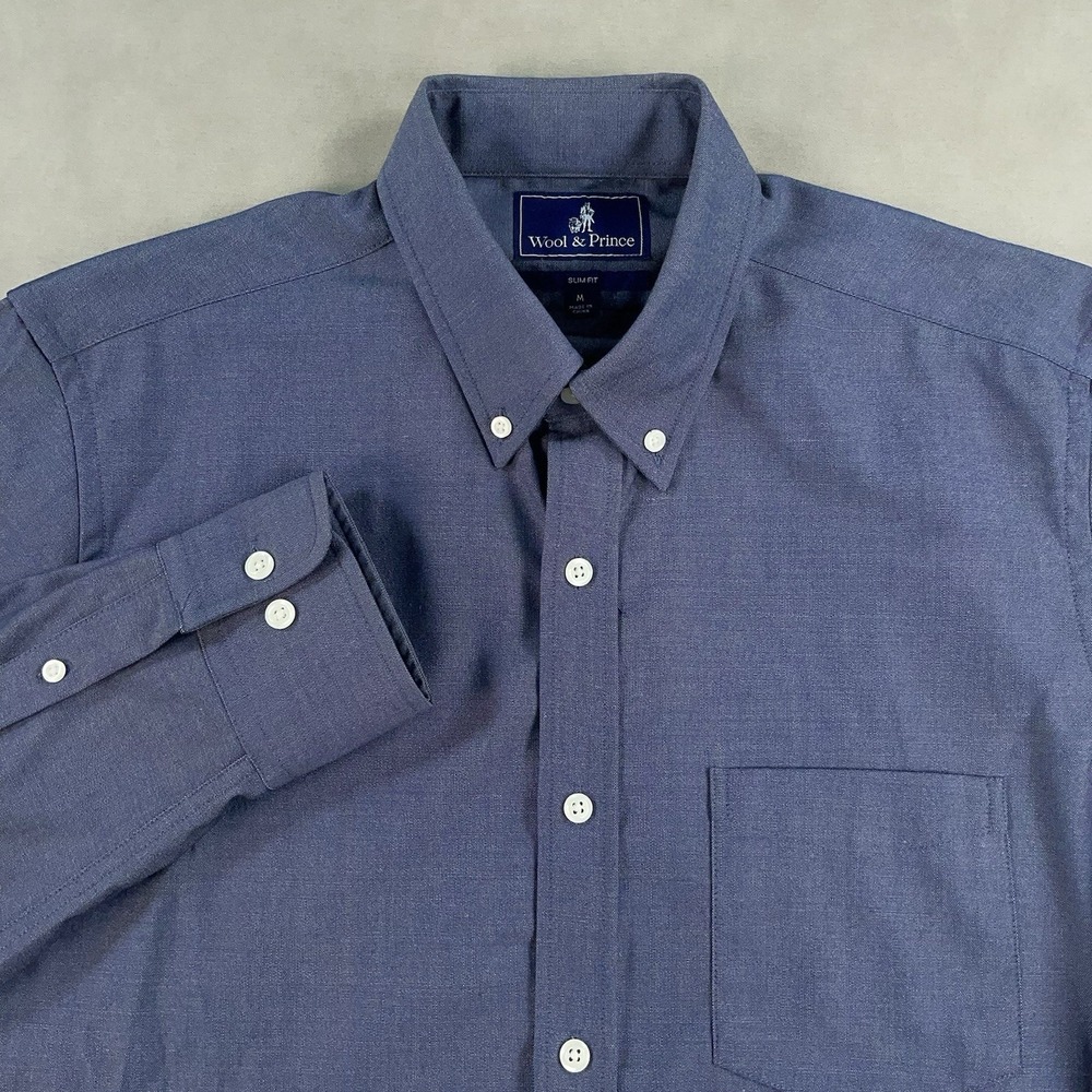 WOOL & PRINCE Men's Medium 100% Wool Oxford Regular Fit Button Down Shirt *READ